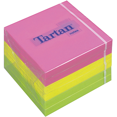 Tartan Haftnotizen (7676N) 76 x 76mm -  neon - sortiert - 100 Blatt/Block - 6 St./Pack.