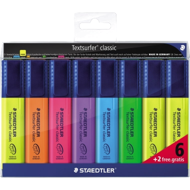 STAEDTLER Textmarker Textsurfer classic 364 A WP8 - Keilspitze - 1-5mm-  sort. - 8 St./Pack.