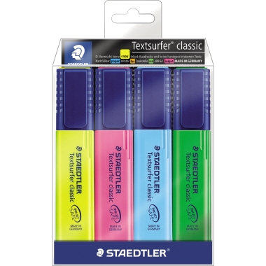 STAEDTLER Textmarker Textsurfer classic 364 WP4 - Keilspitze - 1-5mm - sort. - 4 St./Pack.
