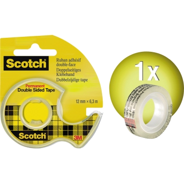 Scotch Handabroller - 665H1263 - doppelseitiges Klebeband - 12 mm x 6,3 m - +1 Rolle extra