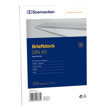 Briefblock - DIN A5 - liniert - 70g - holzfrei weiß - 50 Blatt
