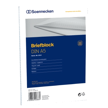 Briefblock - DIN A5 - rautiert - 70g - holzfrei weiß - 50 Blatt