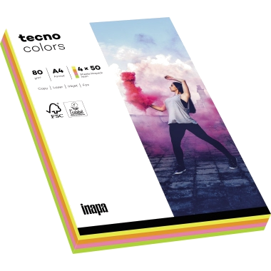 Kopierpapier - inapa tecno Colors - 2100011414 - DIN A4 - 80g - Pastell Mix - 100 Bl/Pack